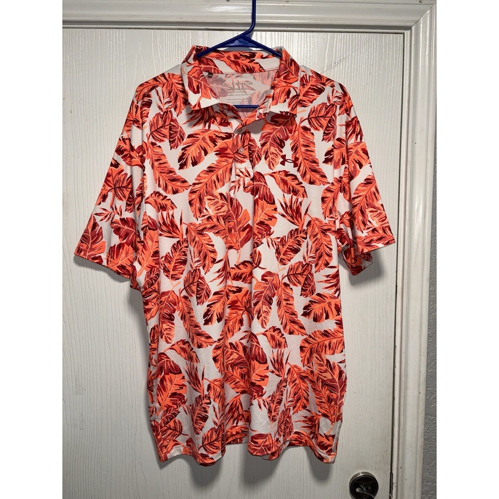Under Armour The Playoff Men's Polo Shirt XL Floral Performance Golf Orange